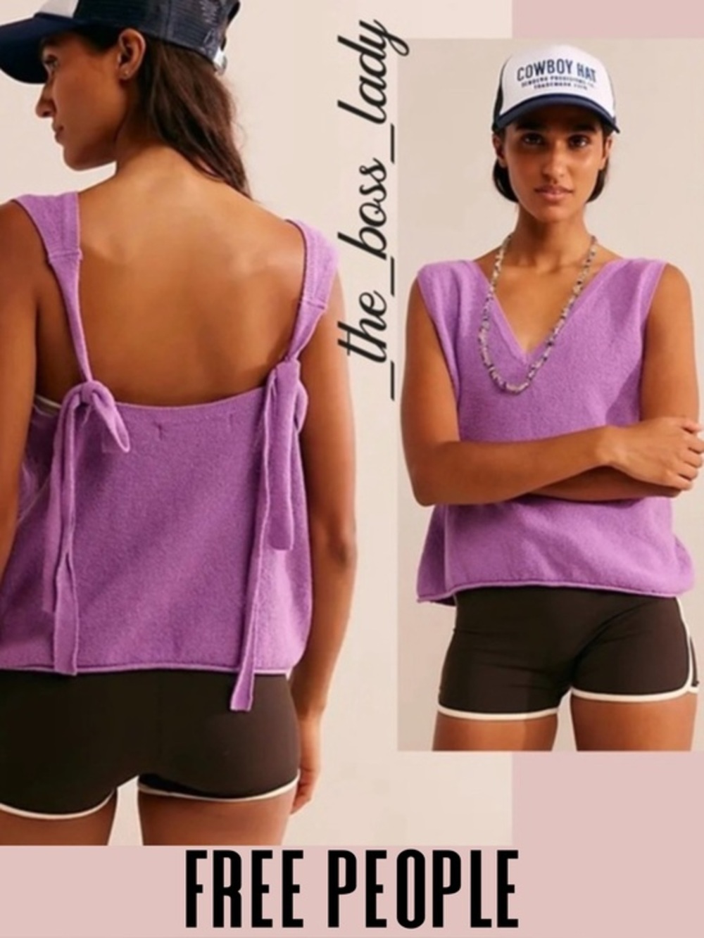 Free People top Small v-neck knit tie-shoulder cotton blend